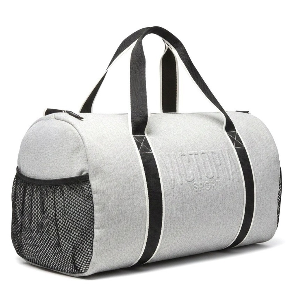 Victoria's Secret Sport Gym Duffel Bag Grey Jersey Mesh Pockets Weekender